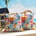 Detailed shot of Nordic floral waterproof cushion cover for living room sofa decor. - Bright Floral Pattern Style (DYM474-5) / Two Pieces Pack (45x45cm)