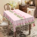 Rosa Blumen Tischdecke mit Tulpenmuster für Esstisch Dekoration, Frühlings Heimdeko Stil. - 40x60cm Gebürsteter Stoff / ZB711-17