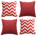 Red white chevron and solid throw pillow covers set of four for outdoor sofa couch decor. - 45*45cm (4 Pieces) / Red Geometric And Red Solid Combination