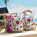 Nordic watercolor floral throw pillow cover for living room sofa and bedroom decor. - Elegant Watercolor Floral Style (DYM474-4) / Two Pieces Pack (45x45cm)