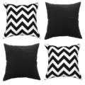Set of 4 black and white chevron and solid throw pillow covers for living room sofa decor - 45*45cm (4 Pieces) / Black Geometric And Black Solid Combination
