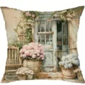 Französischer Landhaus Kissenbezug mit Blumenmuster für Sofa, Vintage Garten Ölgemälde Deko Hülle. - Kissenbezug Ohne Füllung / Ländliche Veranda Stuhl Blumen (DYM478-1)