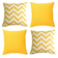 Detail view of 4-piece yellow chevron and solid throw pillow covers set for sofa decoration. - 45*45cm (4 Pieces) / Yellow Geometric And Yellow Solid Combination