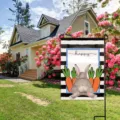 Easter garden flag detail view featuring cute bunny and carrots for outdoor holiday decor. - Black White Stripes Rabbit Tail Carrot (HYQ71-14)
