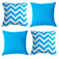 4-pack blue chevron and solid throw pillow covers, modern minimalist cushion cases for sofa - 45*45cm (4 Pieces) / Blue Geometric And Bright Blue Solid Combination