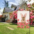 Easter garden flag featuring cute bunny and colorful tulips, perfect for outdoor spring holiday party. - Little Rabbit Tulip Flowers (HYQ71-13)