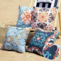 Waterproof outdoor throw pillow covers with bohemian geometric floral pattern for sofa. - Style 3 / Set of 4