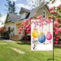 Easter garden flag with colorful painted eggs and floral prints, outdoor yard decor banner. - Exquisite Easter Egg Pink Flowers (HYQ71-7)