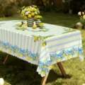 Nappe citron d'été pour décoration de table à manger, housse en tissu à rayures bleues jaunes. - HZB730-17 / Tissu Brossé