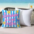 Summer beach themed decorative throw pillow with vibrant blue stripes and sunshine design. - 45*45cm Short Plush Single Sided Without Core / CDR491-30