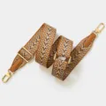 Woven bag strap replacement with adjustable length, brown chevron pattern and gold hardware details. - Brown