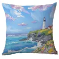 Seaside Lighthouse Oil Painting Throw Pillow Cover Decorative Cushion Case for Sofa Room Home - CDR275-12 Style / Single Side Printing Without Core