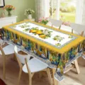 Mediterranean lemon tablecloth, vibrant yellow summer dining table cover for home decor. - Brushed Fabric / Pattern 1