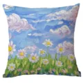 Oil painting style decorative throw pillow cover with blue sky and daisy floral design. - CDR275-1 Style / Single Side Printing Without Core