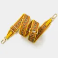 Adjustable woven replacement bag strap with vibrant chevron pattern and gold hardware. - Gold Buckle / Yellow