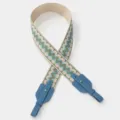 Replacement wide canvas shoulder strap with geometric wave pattern and blue leather ends. - 70cm Gold Nail / Light Blue