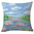 Decorative throw pillow cover featuring impressionist water lily oil painting style for sofa. - CDR275-3 Style / Single Side Printing Without Core