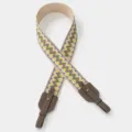 Wide replacement canvas bag strap with yellow grey zigzag pattern and brown leather ends. - Elephant Gray