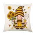 Sunflower Bee Gnome Throw Pillow Cover Autumn Yellow Rustic Cushion Case for Sofa Bed 45x45 - 45*45cm Linen Single-Sided No Insert / Gnome Print (DYM468-12)