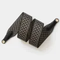 Chevron Woven Replacement Bag Strap, Black Leather Ends and Gold Tone O-Rings, Stylish - 70cm Gold O-Ring / Black White Grey Wave