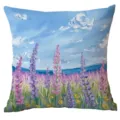 Oil painting floral throw pillow cover, blue sky and pink flowers sofa cushion case. - CDR275-6 Style / Single Side Printing Without Core