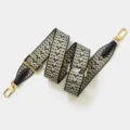 Adjustable woven replacement bag strap with chevron pattern and gold tone hardware - Black
