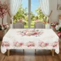 Λουλουδάτο ορθογώνιο τραπεζομάντιλο με μοτίβο ροζ τριαντάφυλλα για διακόσμηση τραπεζιού σπιτιού. - 100x150cm Βουρτσισμένο Ύφασμα / HZB731-3