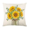 Yellow Sunflower Throw Pillow Cover Watercolor Floral Cushion Case for Sofa Bed 45x45cm - 45*45cm Linen Single-Sided No Insert / Sunflower In Vase (DYM468-16)