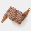 Replacement wide shoulder strap with colorful check pattern and leather ends for bags. - 70cm Gold O-Ring / Brown Orange Blue Plaid
