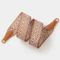 Replacement wide canvas shoulder strap with brown chevron pattern and leather ends for bags. - 70cm Gold O-Ring / Brown Cream Herringbone
