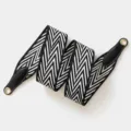 Black and white chevron pattern replacement wide bag strap with leather ends and metal rings. - 70cm Gold O-Ring / Black and White Herringbone