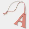 Leather letter A bag charm keychain, stylish purse accessory for keys and handbags. - Pink