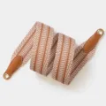 Brown and white geometric woven replacement bag shoulder strap with brown leather ends. - 70cm Gold O-Ring / Brown and White Geometric