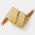 Woven replacement shoulder strap with checkered pattern, leather ends and metal eyelets. - 70cm Gold O-Ring / Yellow Brown Beige Plaid