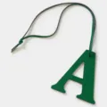 Genuine leather letter A bag charm keychain stylish green alphabet pendant for purses and keys - Green
