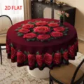 Nappe ronde avec motif de roses rouges, elegante couverture de table pour la decoration. - Style 5
