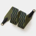 Replacement wide bag strap with green geometric pattern and leather ends for purses. - 70cm Gold O-Ring / Green Blue Blocks