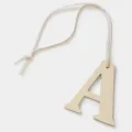 Beige leather letter A charm pendant with leather strap for handbag keychain car decoration - Beige