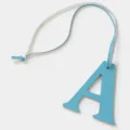 Blue leather letter A pendant bag charm keychain accessory stylish minimalist initial gift - Light Blue