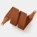 Replacement brown polyester woven wide shoulder strap with leather ends for bag modification. - 70cm Gold O-Ring / Solid Brown Woven