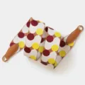 Replacement wide bag shoulder strap, polyester webbing dot pattern, brown leather ends. - 70cm Gold O-Ring / Colorful Dots Geometric
