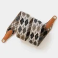 Polyester woven wide replacement bag strap featuring classic argyle pattern and leather ends. - 70cm Gold O-Ring / Brown Rhombus Pattern
