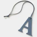 Blue leather letter A bag charm, stylish alphabet keychain for handbags and car keys. - Haze Blue