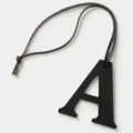Black leather letter A bag charm keychain, stylish leather alphabet pendant for keys. - Black