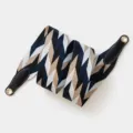 Replacement wide bag strap made of durable polyester with geometric pattern and leather ends. - 70cm Gold O-Ring / Black Blue Beige Geometric