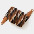 Wide replacement bag strap with geometric chevron pattern and leather ends for shoulder purses. - 70cm Gold O-Ring / Classic Geometric Argyle