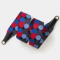 Colorful geometric replacement shoulder strap with leather ends and metal eyelets for bags. - 70cm Gold O-Ring / Colorful Cylinder Geometric