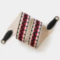 Replacement wide shoulder strap for bag, polyester woven strap with geometric pattern. - 70cm Gold O-Ring / Beige Black Red Wave