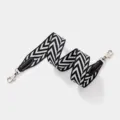 Bandouliere de sac de rechange en toile chevron noir et blanc avec des embouts en cuir - L70cm L3.8cm / Sangle Noire Boucle Argentée