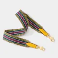 Woven replacement bag strap, colorful striped shoulder strap with yellow leather ends. - L70cm W3.8cm / Yellow Webbing with Gold Buckle